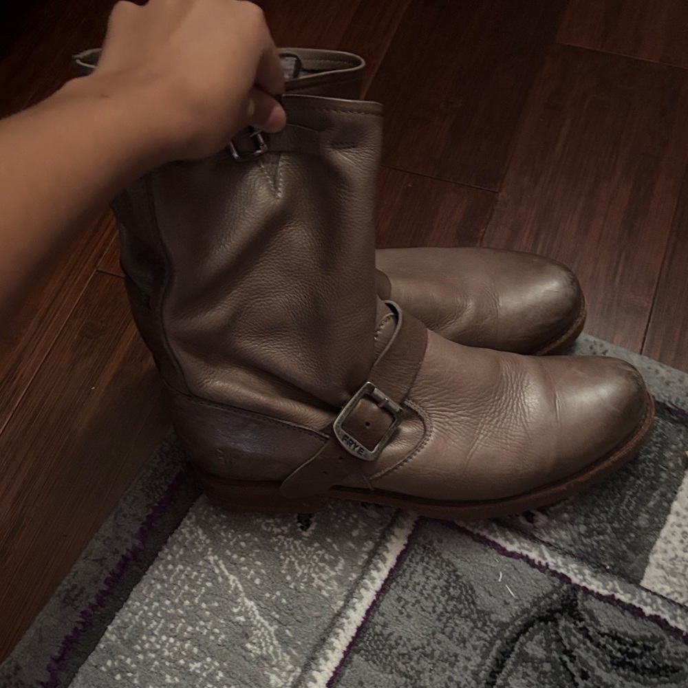 Frye Brown Leather Buckle Boots